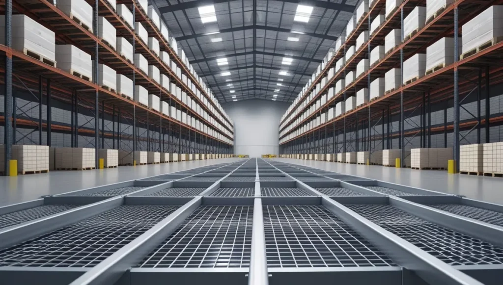 Multi-level mezzanine showcasing warehouse space optimization strategies