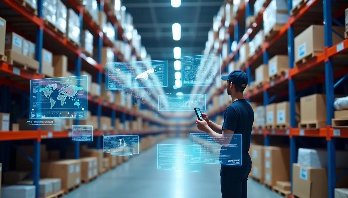Smart warehouse racking with WMS and worker scanning barcodes