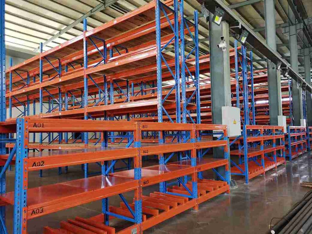 Heavy-duty Modular Beam Racking upright frame with laser-cut punchings for superior strength and adjustability