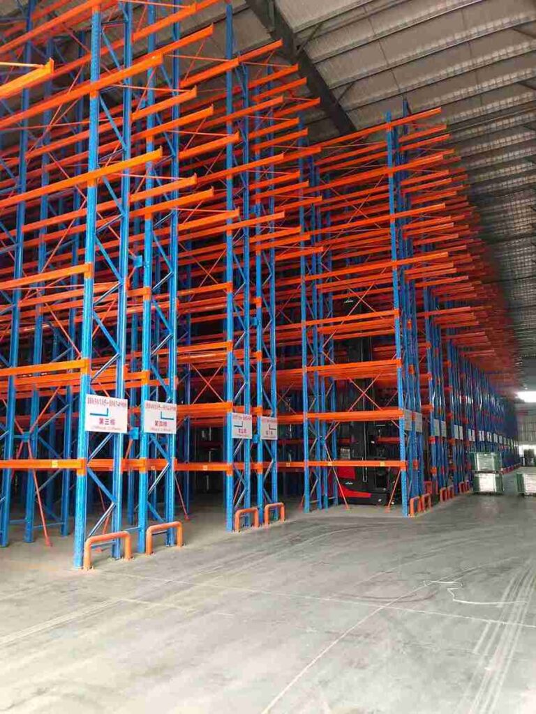 Visual proof of the 60% capacity increase and improved ROI of Narrow Aisle Racking in a warehouse layout.