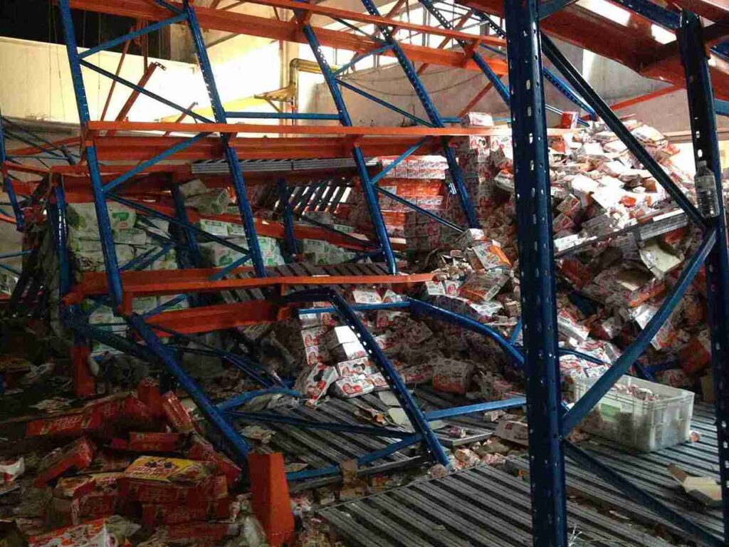 Consequences of ignoring pallet racking safety standards - warehouse racking collapse vs safe storage.