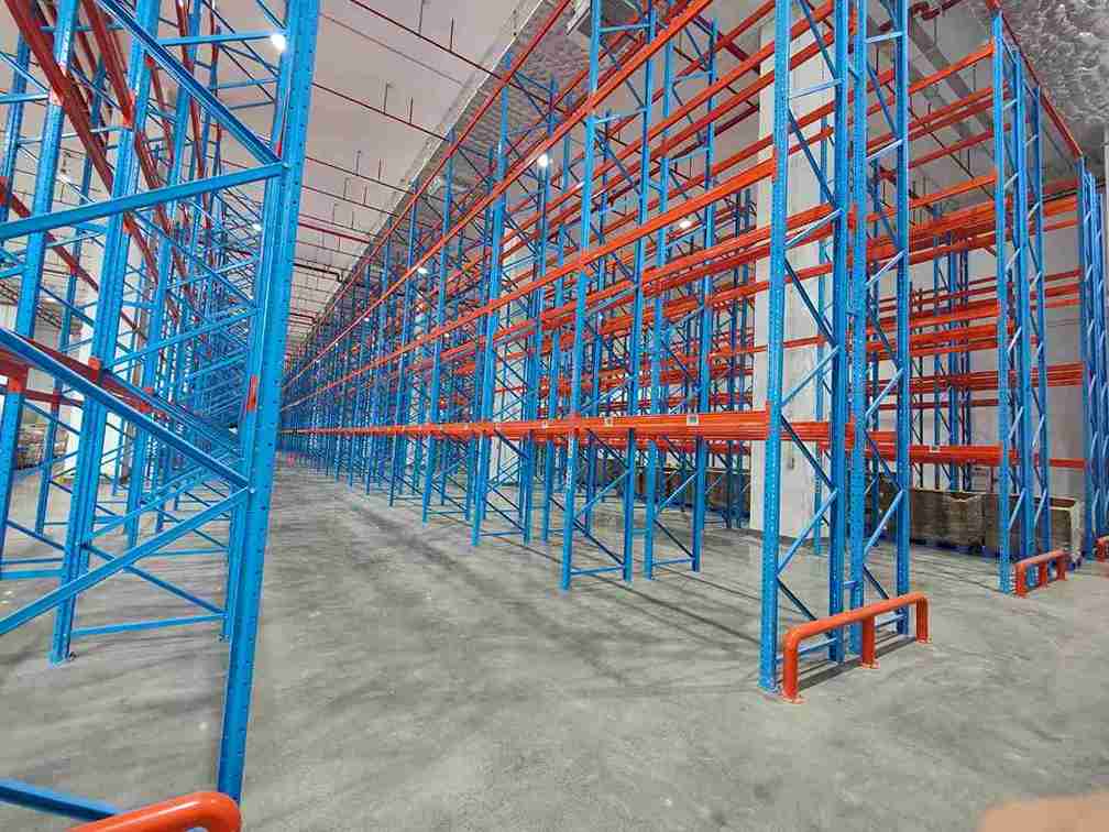 Engineered design and robust construction of a heavy-duty industrial pallet racking end guard.