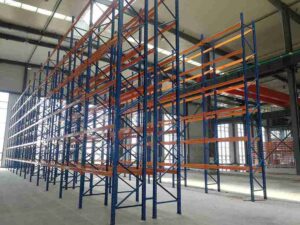 Selective pallet adjustable racking system in industrial warehouse