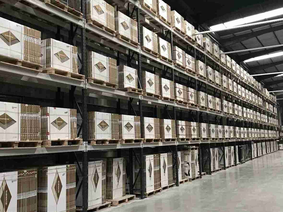 Selective pallet racking system with forklift access in modern warehouse