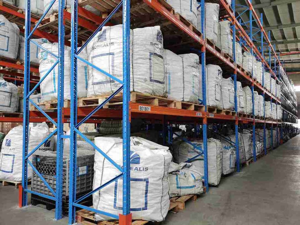 Warehouse racking system following racking load capacity guidelines