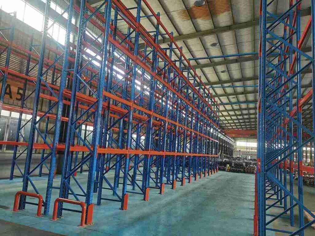 pallet rack column protectors stopping 10,000-lb forklift collision