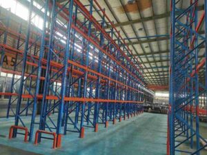 pallet rack column protectors stopping 10,000-lb forklift collision