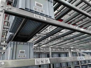 Narrow aisle AGV racking system for high-density automated storage