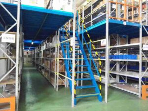 Before and after transformation with custom mezzanine racking for retail stores