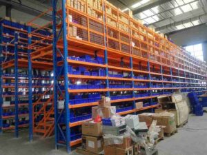 Installed heavy-duty mezzanine racking for cold storage system in a -25°C operational freezer.