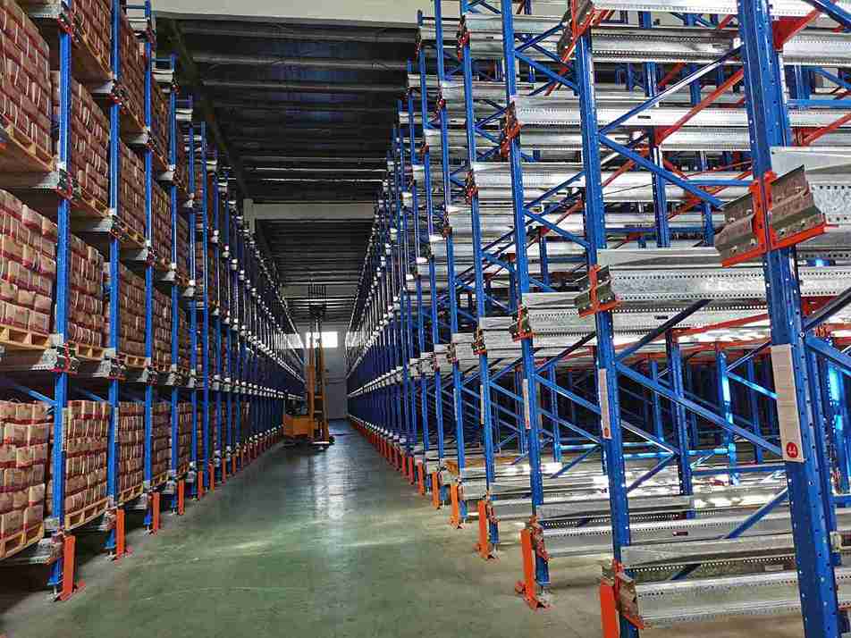 AGV integration with high-density drive-in racking automation.