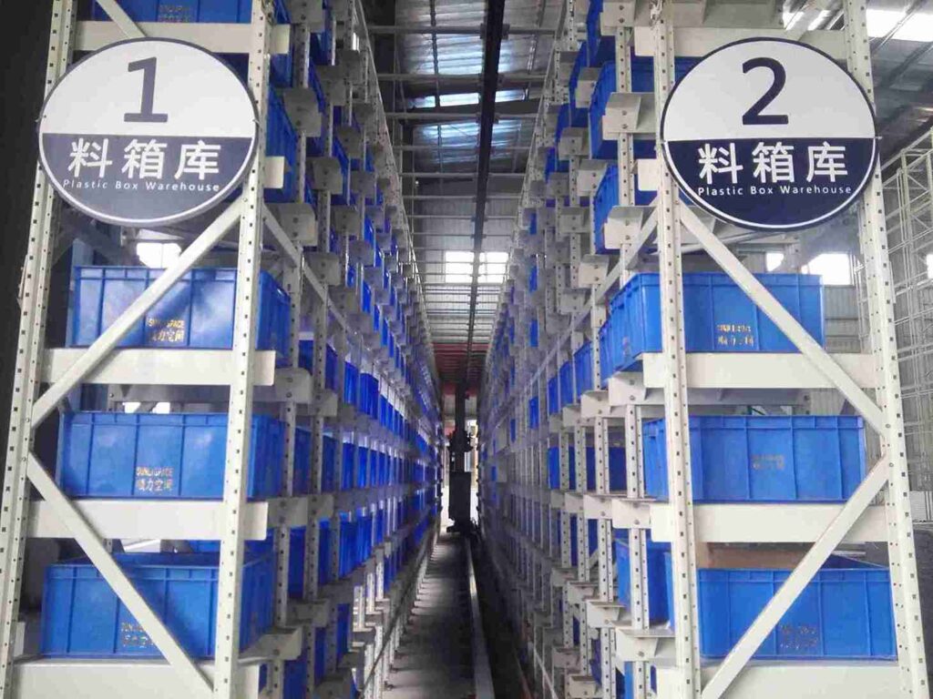 Automated Wholesale stereo warehouse storage retrieval system.