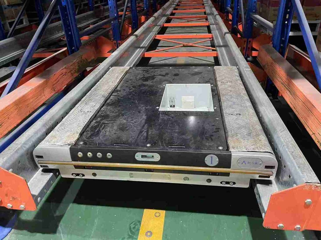 High density pallet shuttle system – lithium-ion shuttle vehicle with sensors and tablet control