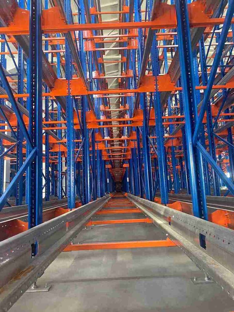 Structural steel rails of High-density storage Drive-in Racking.
