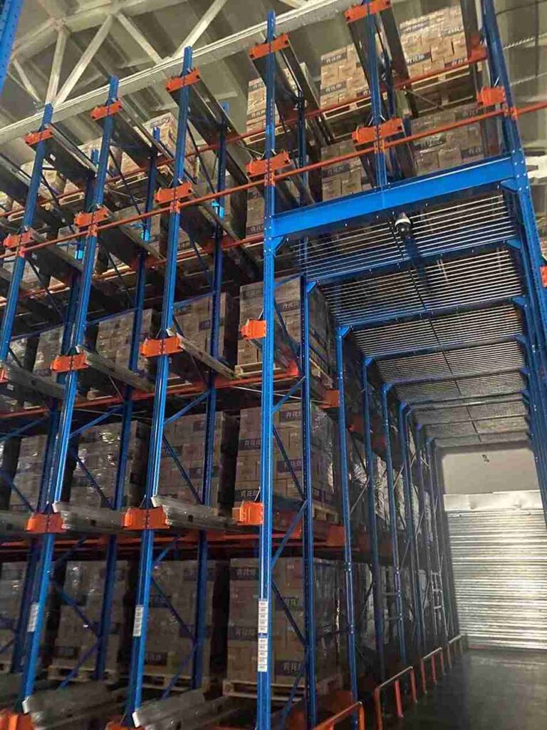 automation mezzanine floor with pallet shuttle and ASRS for pharma bulk storage