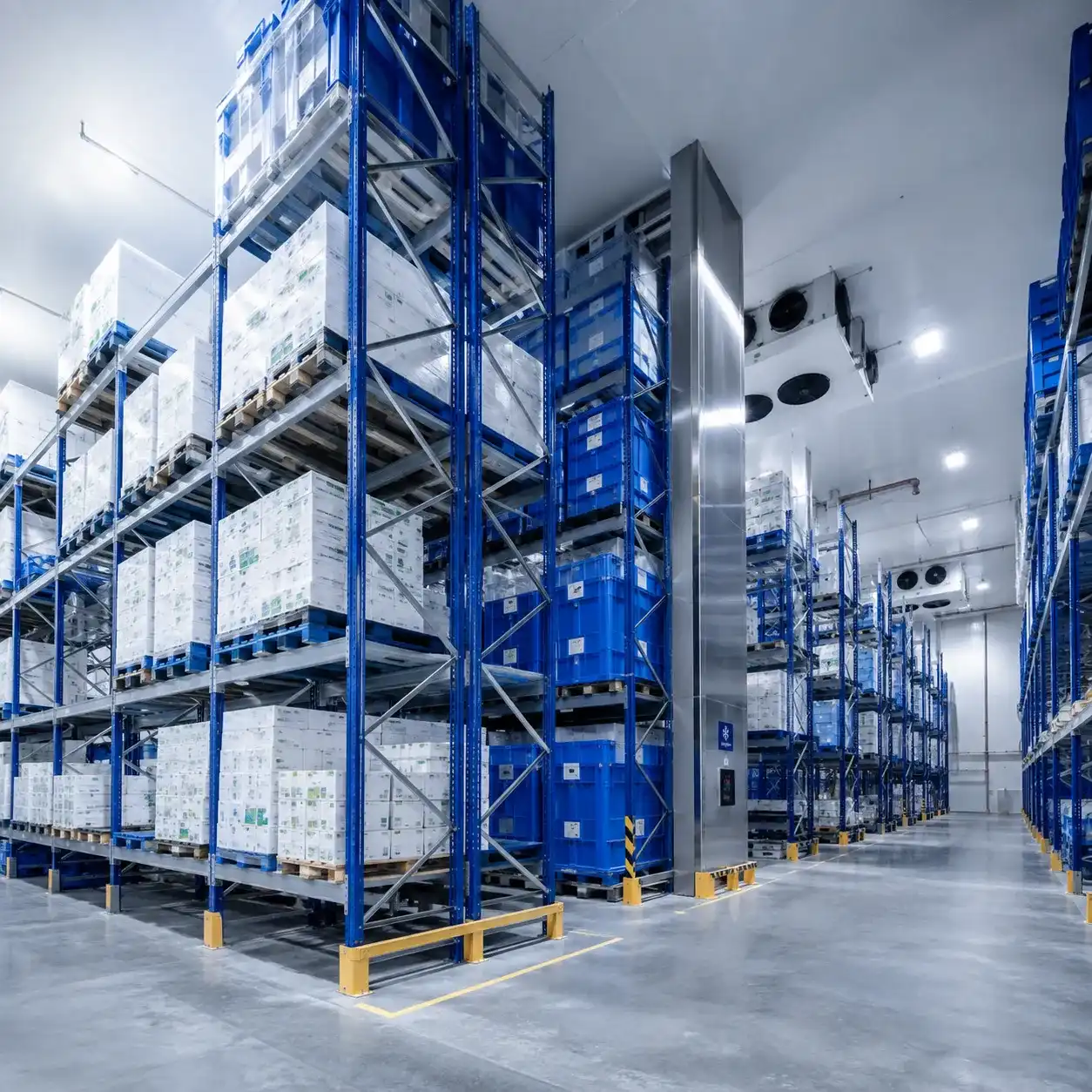 Industrial pallet storage racks and cold room racking solutions in a freezer warehouse