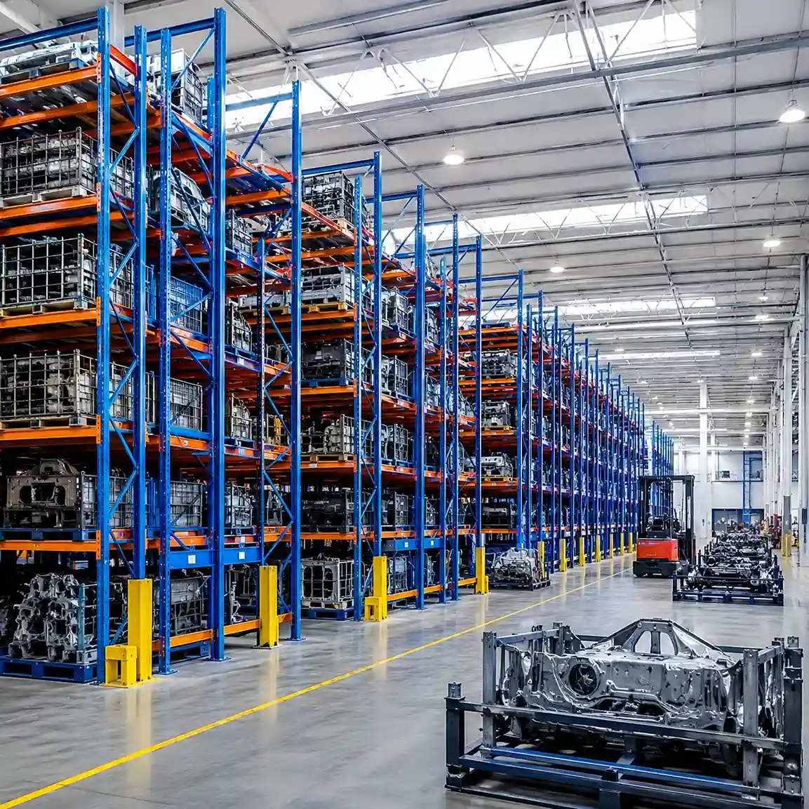 Heavy duty pallet racking system for automotive parts and metal castings storage