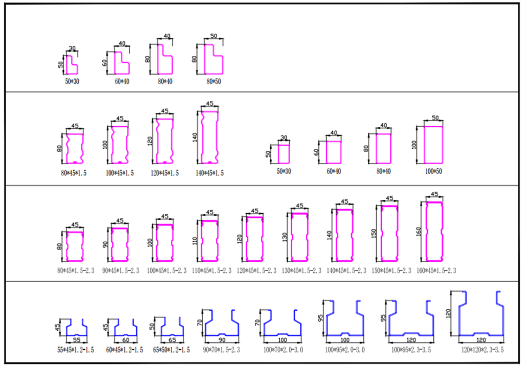 Column Cross Section For Industrial Racks With Hole Pitch Section Width Section Height And Wall Thickness