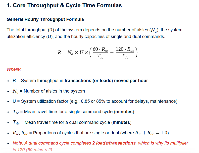 Throughput Calculation Formula For Automated Storage And Retrieval System With Single And Dual Command Cycle Examples
